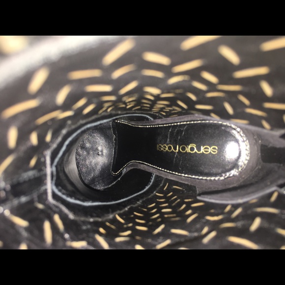 Sergio Rossi Leather/Sued Black Ankle Booties Sz 7 - Picture 7 of 10